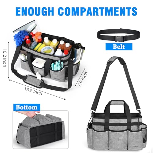 Wearable Cleaning Caddy Bag, Cleaning Caddy Supplies Organizer with Handles for Cleaners & Housekeeper, Under Sink & Car Cleaning Tool Organizers Bag with Adjustable Shoulder Strap&Waist Belt - color: GREY, size: Large