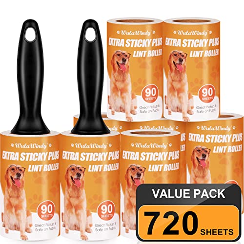 WulaWindy Extra Sticky Lint Rollers for Pet Hair, 8 Rolls, 2 Handles - size: 8 Pack