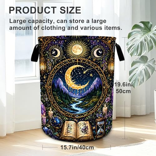 Gothic Moon Laundry Basket Foldable Oxford Laundry Hamper With Handle For Room Bathroom Bedroom - color: Gothic