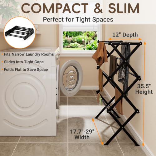 Foldable Clothes Drying Rack, Sleek Black for Modern Apartment - color: Black, size: 29"W x 12"D x 35.5"H