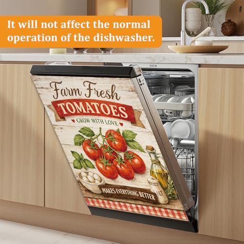 Tomato Farmhouse Dishwasher Sticker Cover, 23 x 26 Inch Magnetic Appliance Panel for Dishwasher, Reusable Waterproof Kitchen Decor for Refrigerator Door - color: Tomato Farmhouse