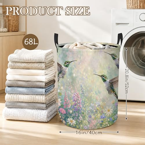 Hummingbird Garden Laundry Basket, Foldable Oxford Cloth Wildflowers Laundry Hamper with Handles, Tote Bag Clothes Storage Bucket for Laundry Room/Bathroom/Bedroom/Dormitories 20.8"x16" - color: Hummingbird Garden