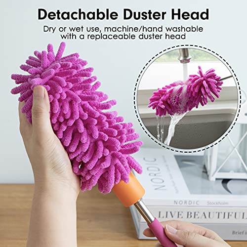 Duster for Cleaning, 10-29" Extension Pole, 2 Washable Heads, Purple - color: Purple, size: 2 Attachments