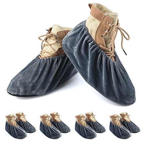 PlasMaller 5 Pairs Non Slip Washable Reusable Shoes Covers For Household Thickened Boots, Grey, L - color: Grey, size: Large