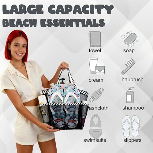 Mesh Shower Caddy Portable - 9 Pockets, Shower Bag for Dorm Room Camping - color: Black Black Grey