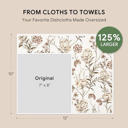 RECYCO Swedish Dishcloths for Kitchen | 4 Pack Oversized Washable Dish Rags | Large Cellulose Reusable Cleaning Paper Towels | Absorbent Counter Dish Cloth Sponge XL Kitchen Wipes, 12" L x 10" W - color: Watercolor Florals Terracotta - Xl 4 Pack