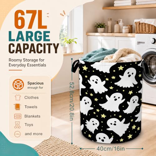Ghosts Laundry Basket with Handles,Halloween Foldable Oxford Laundry Hamper,Collapsible Clothes Storage Basket for Laundry Room/Bathroom/Bedroom/Dormitories 20.8 x 16 Inches - color: Ghosts Halloween