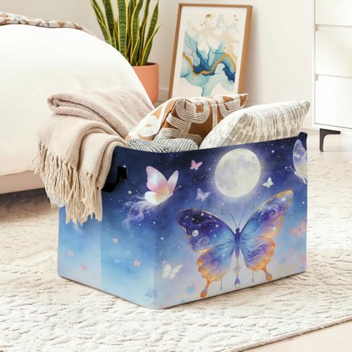 Butterfly Moon Foldable Laundry Basket Hamper with Handles, 56L Large Capacity Toy Storage Organizer, Collapsible Clothes Hamper for Home Decor and Bedroom Organization. - color: Butterfly Moon