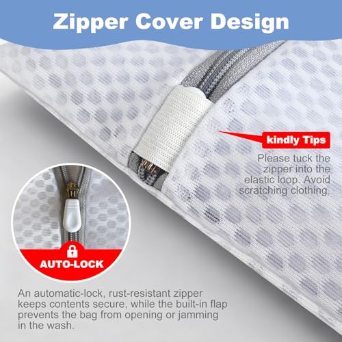 Laundry Bags Mesh Wash Bags for Delicates, Upgraded Honeycomb & Fine Mesh, Extra Durable with Sturdy Zippers, Protect Clothes in Washing Machine Essentials for Home, College & Dorm, 12 x 16 in 4-Pack