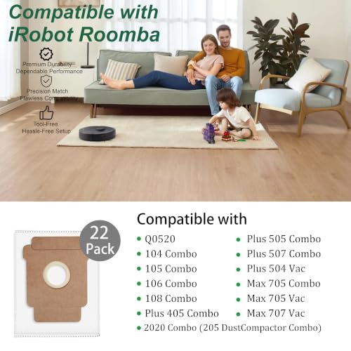 22 Pack Q0520 Vacuum Bags for iRobot Roomba 104/105/405/705 Robot Vacuum