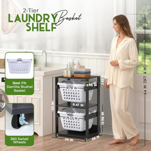 Laundry Basket Holder Shelf, Stackable Laundry Sorter (Slate Grey, 2 Tier) - color: Slate Grey, size: 2 Tier