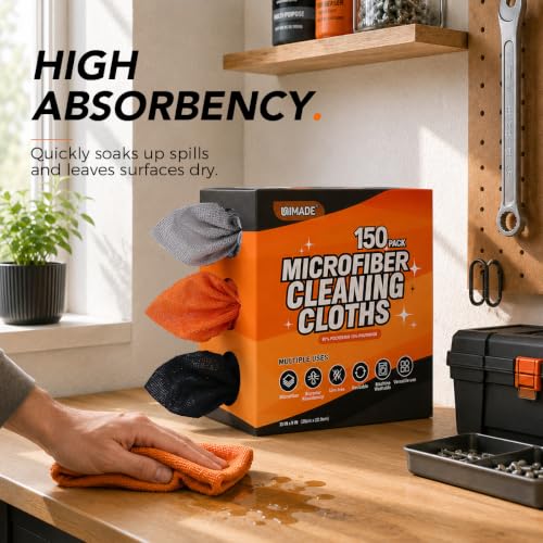 UNIMADE Microfiber Cleaning Cloth, 150 Pack Microfiber Towels for Cars - color: Grey & Orange & Black