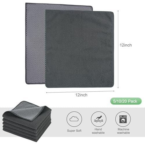 SINLAND Dish Cloth for Washing Dishes Kitchen Washcloth Cleaning Cloth - color: Dark Grey, size: 12inchx12inch 5pack