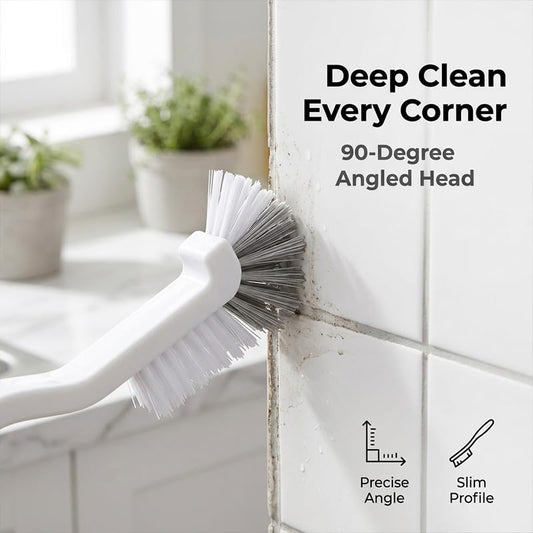 2 PCS Right Angle Cleaning Brushes for Kitchen Sink Tile and Grout Stiff Bristle Handheld Scrub Brush for Corner and Edge Deep Cleaning