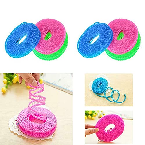 3 Pack of ALINNA Windproof Nylon Clothesline Pink Blue Green Colors Adjustable Clothes Drying Rope Travel Clothes Line Portable Laundry Line for Indoor Outdoor Camping Home Hotel(5m/16.4ft)