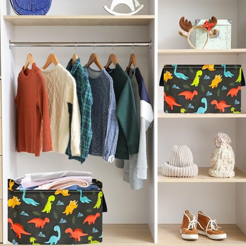Dinosaur Foldable Storage Basket Baby Gifts Basket Nursery Hamper with Waterproof Lining&Handles Organizer Bins for Boys' Bedroom, Nursery, Laundry, Toys, and Camping - color: Black Dinosaur