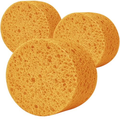 3-Pack Large Sponge, Kitchen Sponges, Handy Sponges, Cellulose Sponges, Dish Washing Sponge, Natural Sponge, Car Washing Sponge, Eco Friendly Sponge (Round, 4" X 4" X 2"), Yellow - color: B-yellow