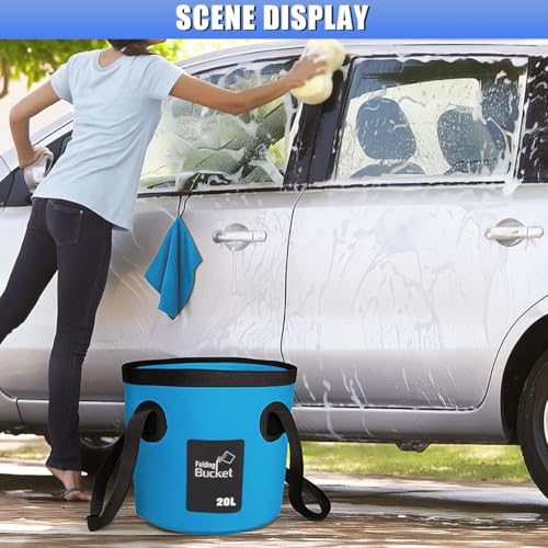 5 Gallon Collapsible Bucket with Handle for Car Washing (Blue) - color: Blue