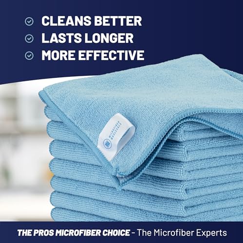 MW PRO Microfiber Cleaning Cloths Blue (12 Pack, 12x12) - Commercial Janitorial Towels & Lint Free Rags - Heavy Duty for Auto Detailing, Glass Windows, Housekeeping & Screens - Washable 300+ Times - color: Blue, size: 12 Count (Pack of 1)