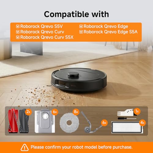 30PCS Qrevo S5V Accessories for Roborock Qrevo S5V/Qrevo Curv/Qrevo Edge S5A/Qrevo Curv S5X/Qrevo Edge,Qrevo S5V Replacement Parts: 4 Main Brushes,6 Side Brushes,8 Mop Pads,4 HEPA Filters,6 Dust Bags - size: QREVO CURV-30SET