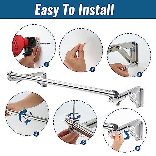 TBMLC Foldable Wall Mounted Clothes Rack- 30'' Long Rod & 2 Thick Bases - style: 30 inches length