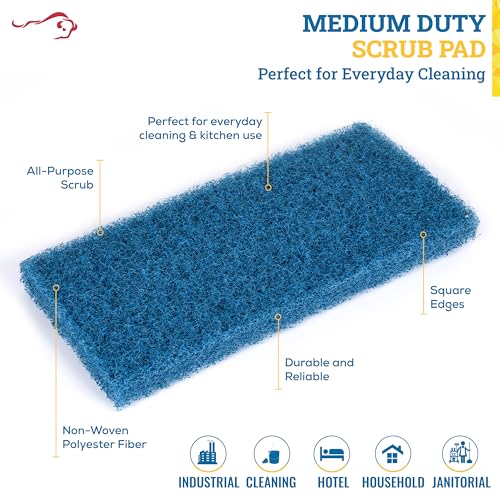 KLEEN HANDLER Medium Duty Cleaning Scrub Pad, Pack of 5,Blue, 10 x 4.6 in - color: Blue, size: Pack of 5