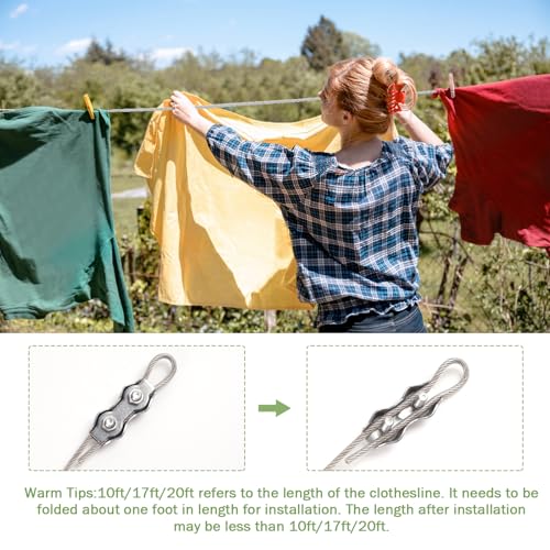 DEWEL 17.4FT Stainless Steel Clothes Lines for Hanging Clothes Outside - size: 17.4ft