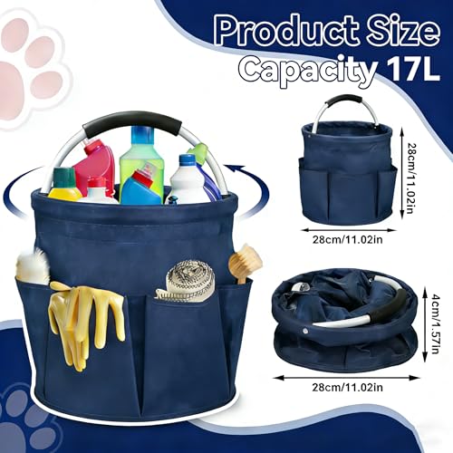 Qivine Cleaning Caddy for Cleaning Supplies, 17L Cleaning Supply Caddy with Handle Foldable Cleaning Supplies Organizer Bucket Tool Bag Organizer Cleaning Products Organizers for Home, Garden - color: Navy Blue