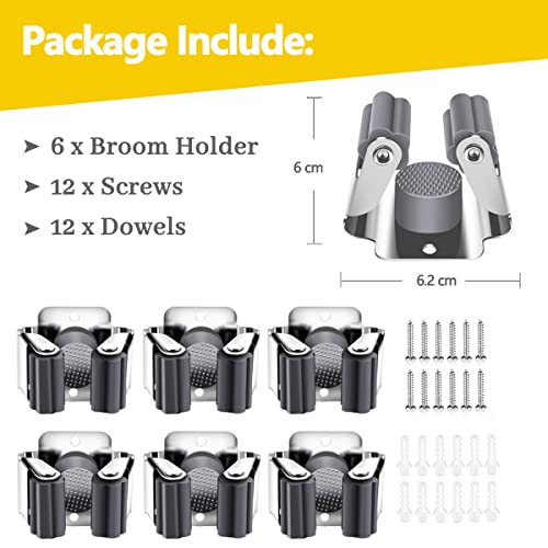 Verdenu 6 Pack Broom Holder Wall Mount, Mop and Broom Holder Wall Mount, Stainless Steel Command Broom Holder with Screws, Garden Tool Storage Organizer for Kitchen, Home, Bathroom, Garage, Grey - color: Grey, size: 6 Pack