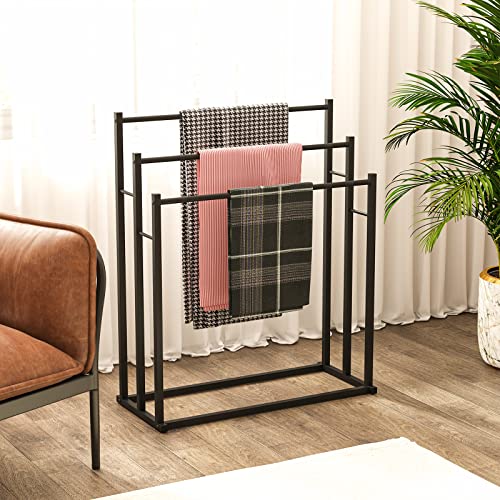 Honiter Towel Racks for Bathroom, 3 Tier Free Standing Towel Rack, Blanket Drying and Display Rack for Oversized Bath Towels Bathroom Accessories, Next to Tub or Shower - color: Black, size: 3 Tier