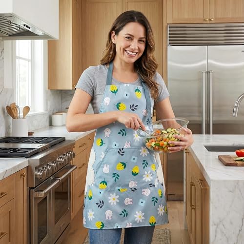 2 Pack Kitchen Apron with Hand Wipe,Water-drop Resistant with 2 Pockets Cooking Bib Aprons for Women Men Chef - color: Style11