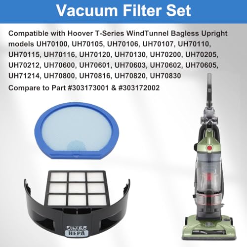 4 Pack Vacuum Filter Set Compatible with Hoover T-Series WindTunnel Bagless Upright Vacuum, Replaces Parts #303173001 & #303172002, 2 Washable Filters+ 2 HEPA Cartridge Filters+ 1 Cleaning Brush