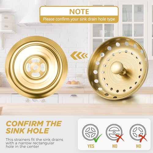 Retisee 2 Pcs Kitchen Sink Strainer Stopper Drain Plug, Brushed Gold - color: Brushed Gold