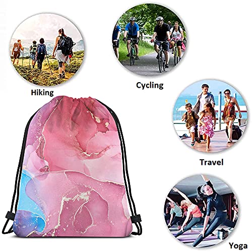 Marble Drawstring Backpack Bag - Abstract Acrylic Nature Marbling Artwork Texture Golden Swirl Dye Art Sport Gym Sack for Men Women - color: Multi-a153