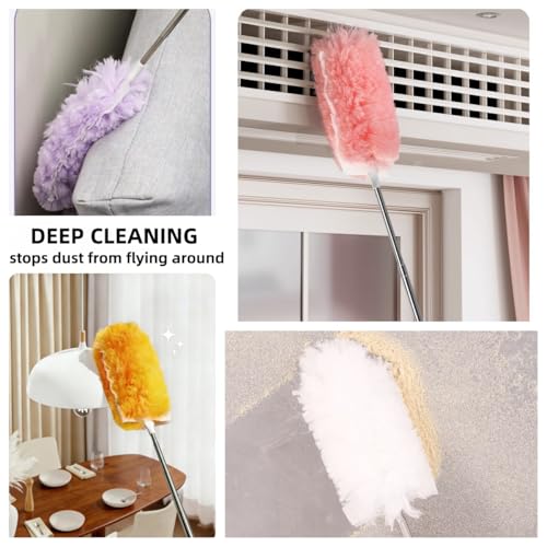 Heavy Duty Duster Refills, Disposable Dusters Kit for Cleaning Dusting Furniture Blind Ceiling Fan, Multi Surface 360 Feather Duster(10)+3FT Extended Handle(1) (Blue) - color: Blue