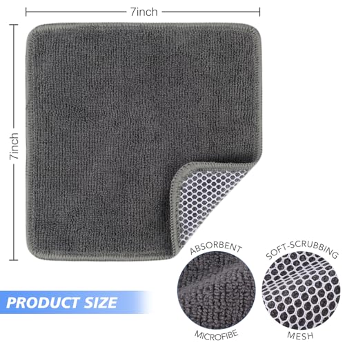 KinHwa Dish Cloths for Washing Dishes with Scrub Side, Microfiber Dish Rags - color: Gray, size: 7inchx7inch
