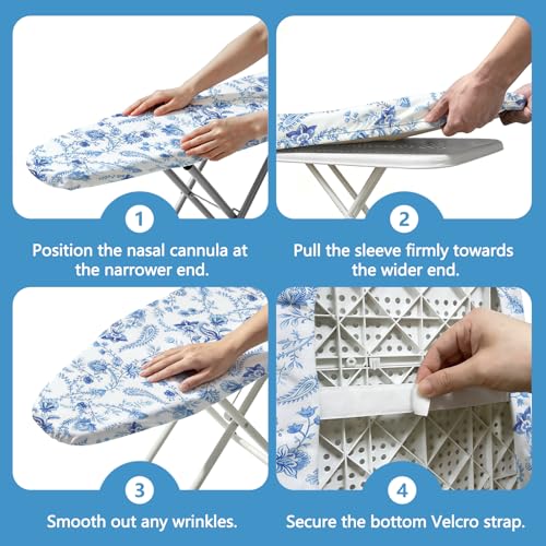 Padded Ironing Board Cover, 15 * 54 in Standard Size Ironing Board Covers, Easy Hook and Loop Fastener, Universal Fit for Standard Boards - color: Light Blue Flowers