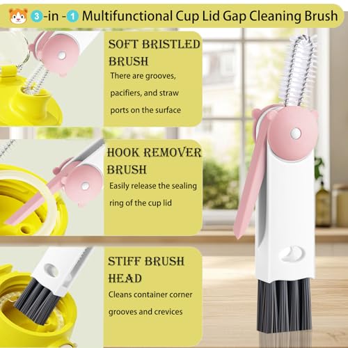 3-in-1 Cup Lid Cleaning Brush - Upgrade Cup Lid Brush, Portable Water Bottle Crevice Cleaner Brush for Tiny Cup Lid Detail, Bottle Tight Spaces Cup, Sealed Food Storage Containers with Lids(4PCS) - color: Red, Orange, Blue, White(little Bear)