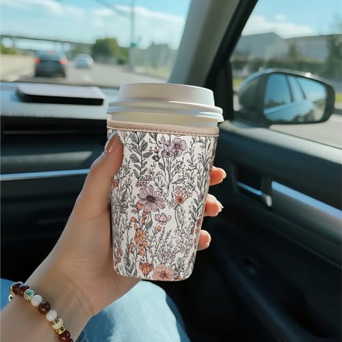 Reusable Insulated Sleeve for Iced Coffee Cup, Coffee Neoprene Sleeve for Cold & Hot Drinks, Beverage Holder for Iced Coffee (Bloom Magic, Large: 32oz) - color: Bloom Magic, size: Large: 32oz