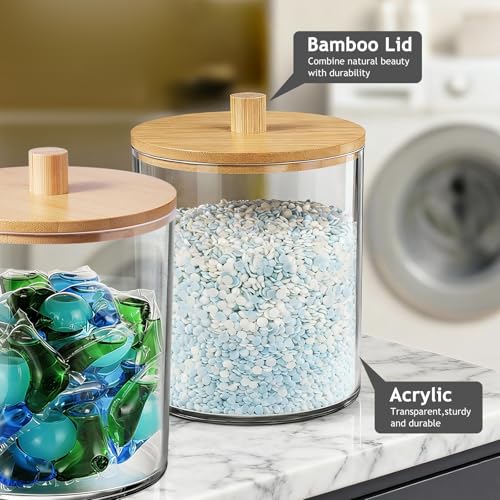 SheeChung 4 Pack 50oz Laundry Pods Container with Natural Bamboo Lid - color: Natural, size: 4 Pack