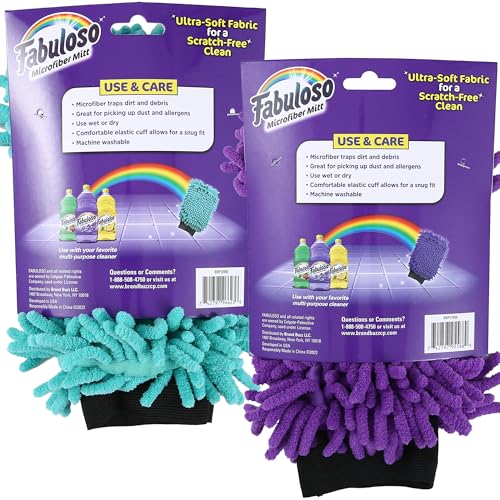 Fabuloso Microfiber Cleaning Mitts – Teal & Purple, One Size Fits All | Lint-Free, Scratch-Free Gloves for Dusting Surfaces & Furniture | Bold & Bright Microfiber Cleaning Cloths, 2-Pack