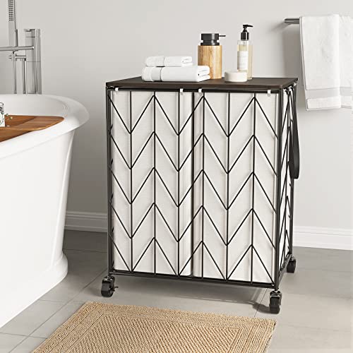 WOWLIVE Double Laundry Hamper with Lid, Rolling Laundry Basket with Wheels - color: Beige, size: 115l(22 X 13 X 26.4 Inches)