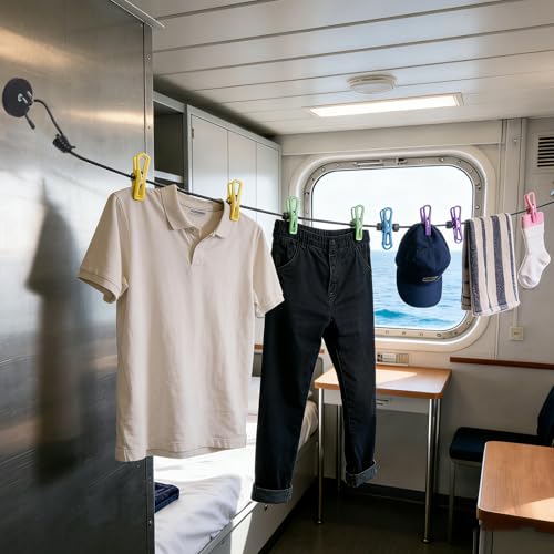 Magnetic Clothesline for Cruise Ship Cabin Approved - Portable Travel Clothes Line,Strong Rubber Coated Non-Scratch Magnets,Travel Clothesline for Cruise Ship Essentials(Updated Stronger Magnets)