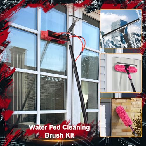 16.5ft Water Fed Pole Kit, Rotatable Solar Panel Cleaning Brush & Squeegee, 2 Dusting Brush, Extendable Black Lightweight Pole for Roof Window - color: 16.5ft, size: Small