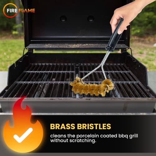 Fireflame BBQ Grill Brush, 12-Inch Long Handle, Brass Bristles, Made in USA - size: 12 Inch