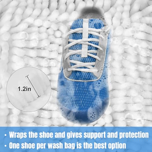 2 PCS Shoe Washing Machine Laundry Bag for Washer and Dryer, Extra Seperating Pockets for Insoles and Laces, Long Fluff, Thickened Reinforced Mesh Shoe Cleaning Bag for Sneakers, Gym Shoes/White