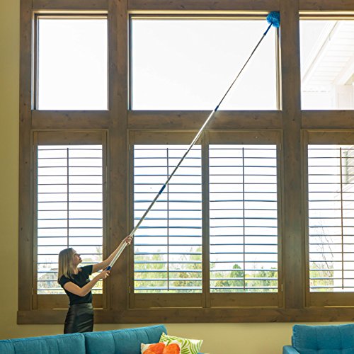 Cobweb Duster, Extendable Reach 20 feet, Ceiling Fan Duster | 3-Stage Aluminum Telescoping Pole | Medium Stiff Bristles | Long Handle Webster Duster for Cleaning | U.S Duster Co.