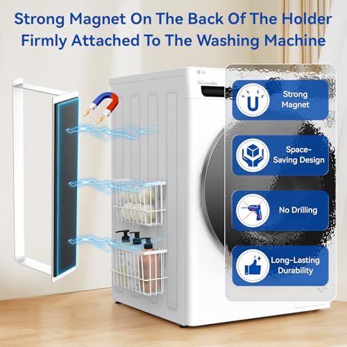 Laundry Room Organization and Storage Magnetic Dryer Ball Holder with Magnetic Hanger Holder, Magnetic Lint Bin for Washer Dryer, Iron Basket Dryer Ball Container, Magnetic Laundry Organizer (White) - color: White