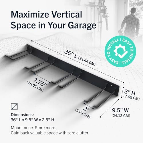 StoreYourBoard Garage Tool Organizer, 36 in, Holds 250 lb - color: BLACK, size: 36" Heavy Duty Steel Rack | 4 Hooks | Holds 250lbs