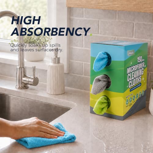 UNIMADE Microfiber Cleaning Cloth, 150 Pack Microfiber Towels for Cars - color: Blue & Grey & Green